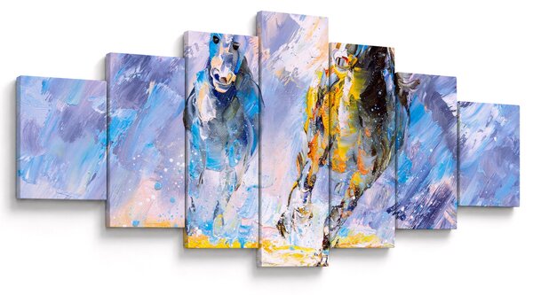 Obraz běžících koňů, olejomalba (210x100 cm)