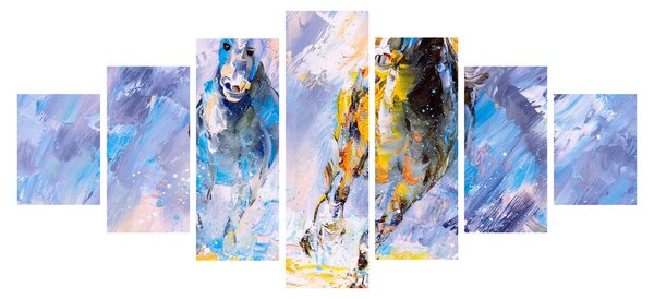 Obraz běžících koňů, olejomalba (210x100 cm)