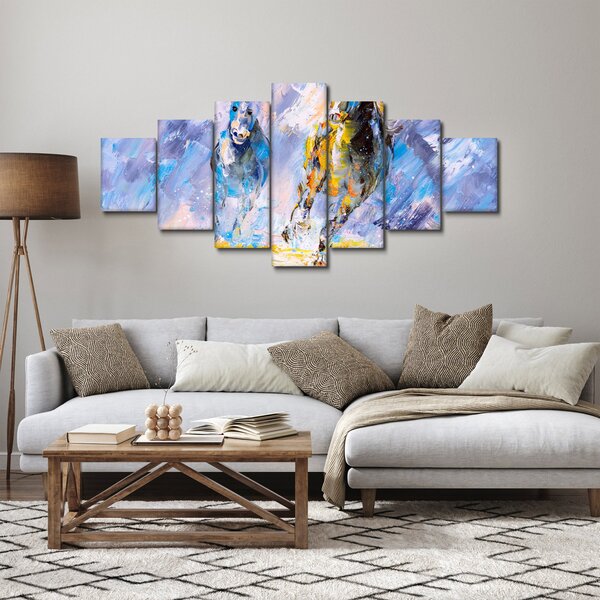 Obraz běžících koňů, olejomalba (210x100 cm)