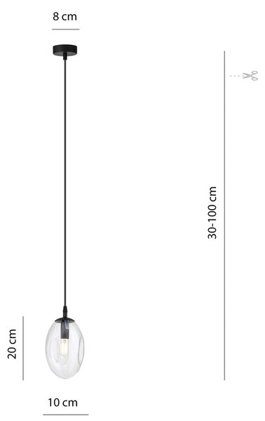 Závěsné svítidlo ASTRAL 1 – černé, čiré sklo, 1× E14, šířka 10 cm
