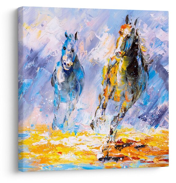 Obraz běžících koňů, olejomalba (30x30 cm)