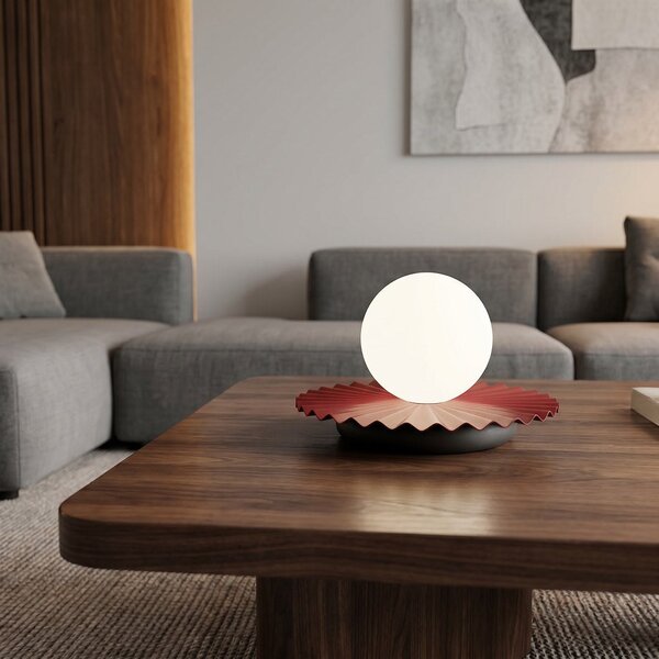 Stolní lampa UMBRA LN1 – vínová / černá, bílé sklo, 1× G9, šířka 20 cm
