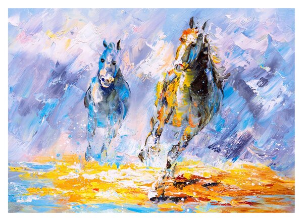 Obraz běžících koňů, olejomalba (70x50 cm)
