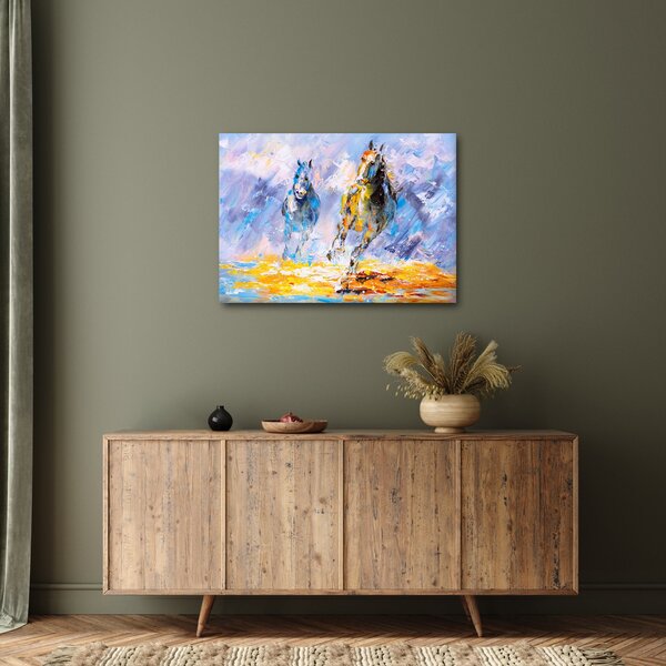 Obraz běžících koňů, olejomalba (70x50 cm)