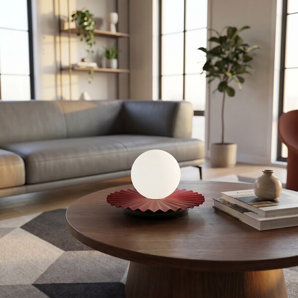 Stolní lampa UMBRA LN1 – vínová / černá, bílé sklo, 1× G9, šířka 20 cm