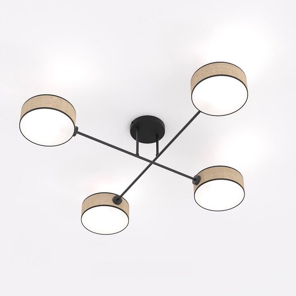 Stropní svítidlo MAGA 4 – hnědé / černé, ratanová stínidla, 4× E14, šířka 96 cm
