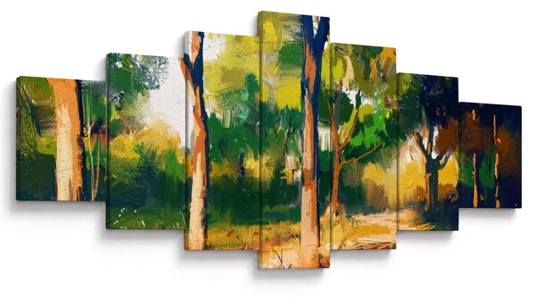 Obraz lesa v letním slunci, malba (210x100 cm)