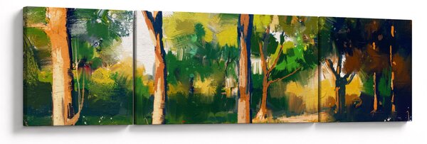 Obraz lesa v letním slunci, malba (170x50 cm)