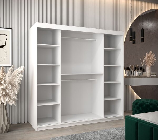 Šatní zrcadlová skříň ADELA - 200 cm, bílá