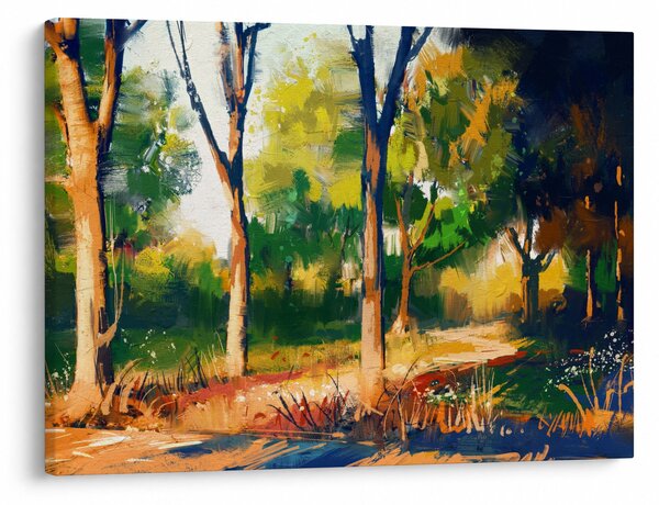 Obraz lesa v letním slunci, malba (70x50 cm)