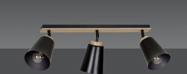 Stropní svítidlo ATLAS 3 – černé, 3× E27, šířka 90 cm