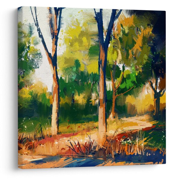 Obraz lesa v letním slunci, malba (30x30 cm)