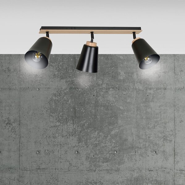 Stropní svítidlo ATLAS 3 – černé, 3× E27, šířka 90 cm