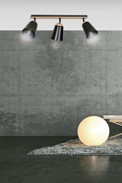Stropní svítidlo ATLAS 3 – černé, 3× E27, šířka 90 cm