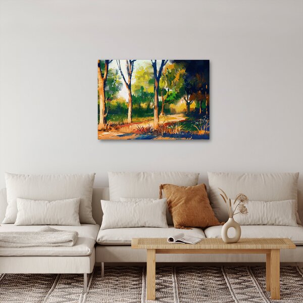 Obraz lesa v letním slunci, malba (70x50 cm)