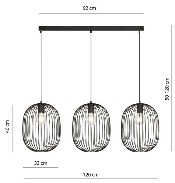 Závěsné svítidlo ONYX 3 – černé, 3× E27, šířka 120 cm
