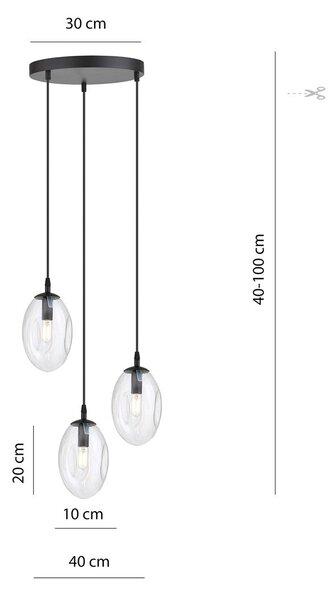 Závěsné svítidlo ASTRAL 3 PREM – černé, čiré sklo, 3× E14, šířka 40 cm