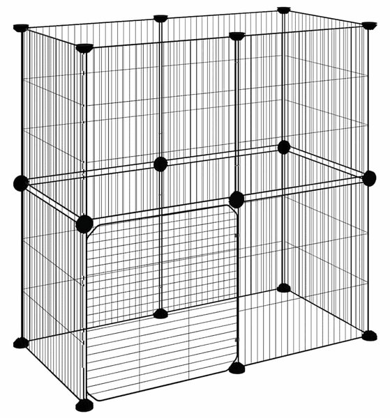 12panelová ohrádka pro zvířata s dvířky černá 70 x 35 x 70 cm ocel 3114036
