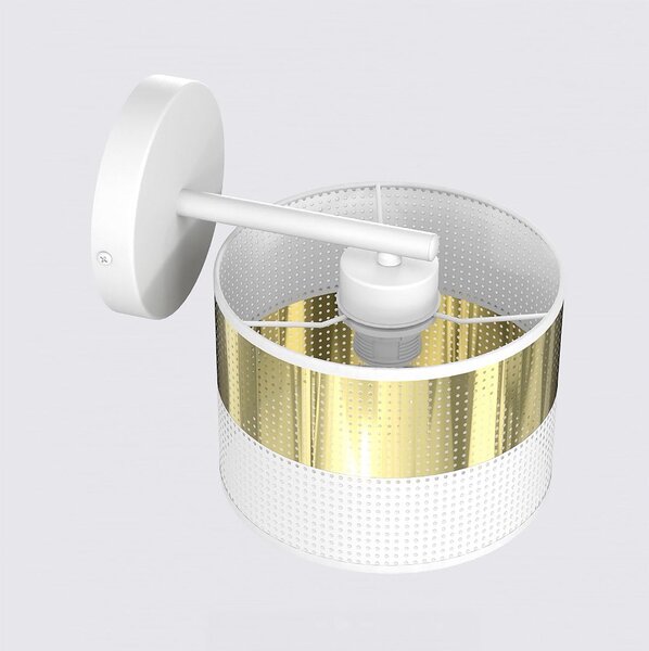 Nástěnné svítidlo LUX K1 – bílé / zlaté, textilní stínidlo, 1× E27, šířka 20 cm