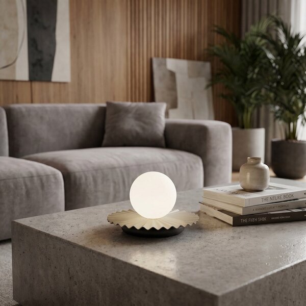 Stolní lampa UMBRA LN1 – moka / černá, bílé sklo, 1× G9, šířka 20 cm