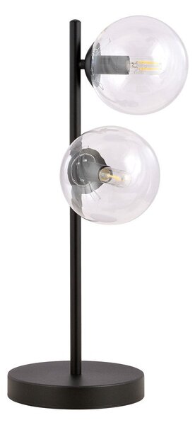 Stolní lampa ROSSI LN2 – černá, čiré sklo, 2× E14, šířka 20 cm