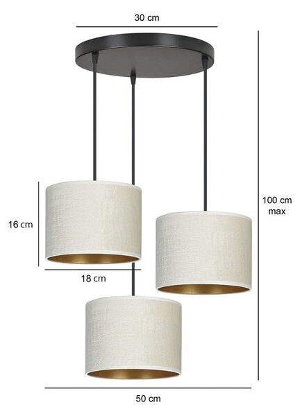 Závěsné svítidlo HILDE 3 PREM – černé, bílá textilní stínidla, 3× E27, šířka 50 cm