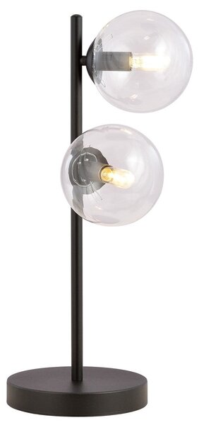Stolní lampa ROSSI LN2 – černá, čiré sklo, 2× E14, šířka 20 cm