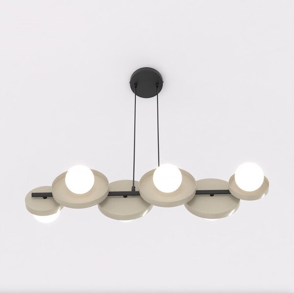 Závěsné svítidlo MODEL 6 – černé / moka, bílé sklo, 6× G9, šířka 85 cm