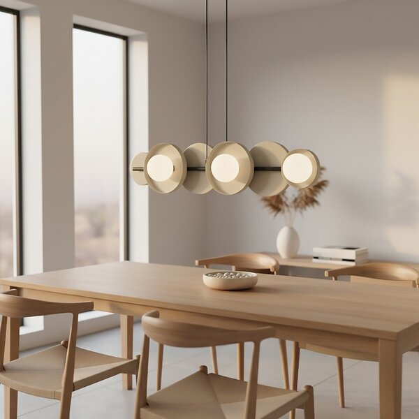 Závěsné svítidlo MODEL 6 – černé / moka, bílé sklo, 6× G9, šířka 85 cm