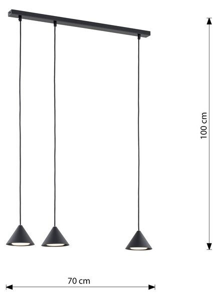 Závěsné svítidlo ELIT 3 – černé, 3× GX53, šířka 70 cm