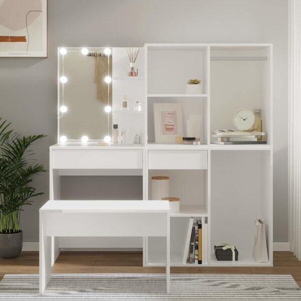 Toaletní stolek sada s LED bílý kompozitní dřevo 3114099