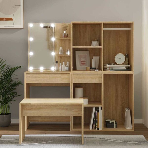 Toaletní stolek sada s LED dub sonoma kompozitní dřevo 3114101