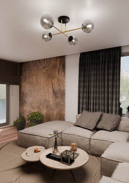 Stropní svítidlo MAGNUM 4 – černé, grafitové sklo, 4× E14, šířka 75 cm