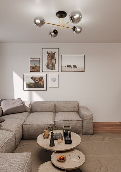 Stropní svítidlo MAGNUM 4 – černé, grafitové sklo, 4× E14, šířka 75 cm