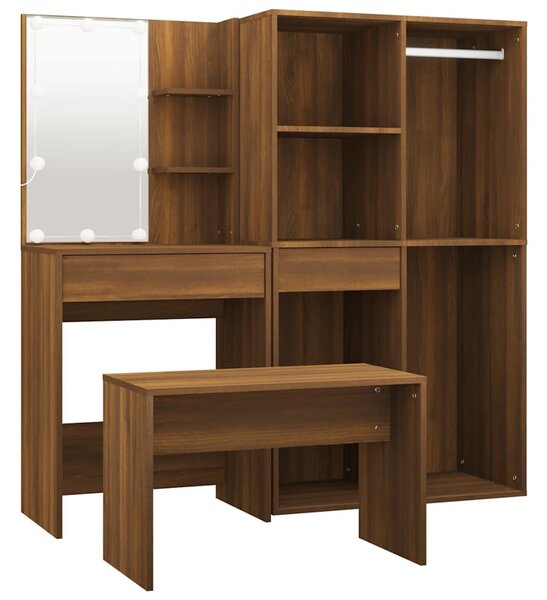 Toaletní stolek sada s LED hnědý dub kompozitní dřevo 3114106