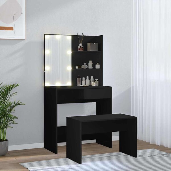 Set toaletního stolku s LED černý kompozitní dřevo 3114108