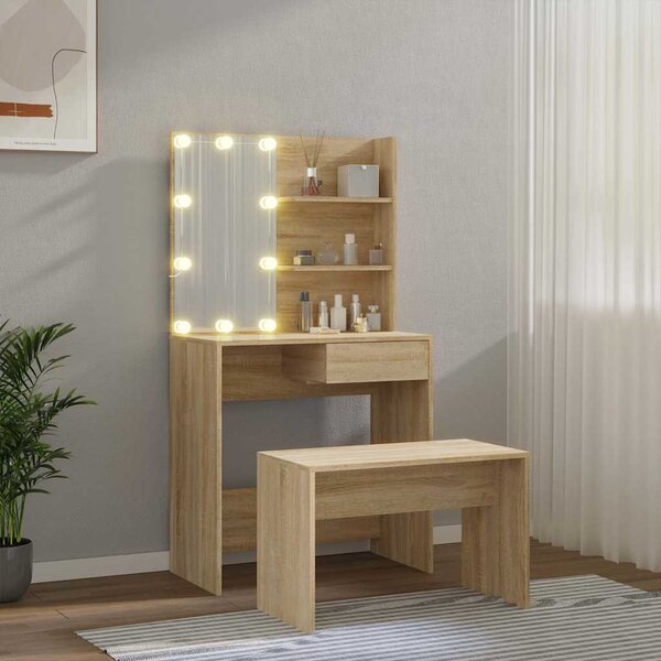 Toaletní stolek sada s LED dub sonoma kompozitní dřevo 3114109