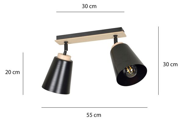 Stropní svítidlo ATLAS 2 – černé, 2× E27, šířka 55 cm