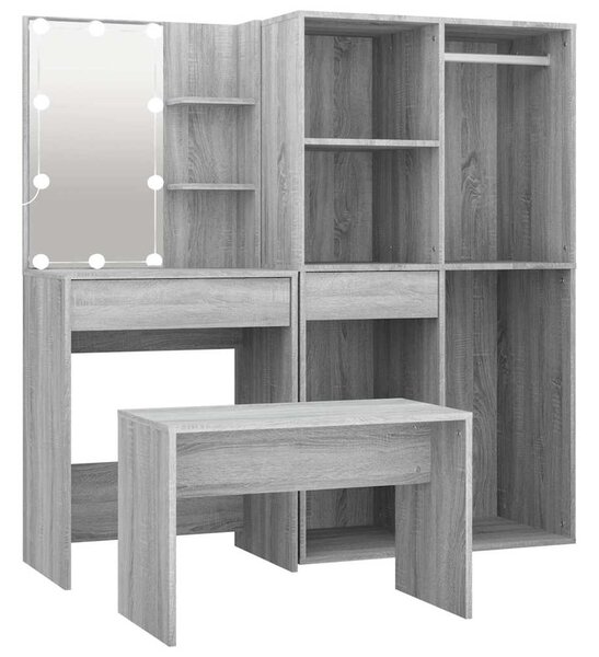 Toaletní stolek sada s LED šedý sonoma kompozitní dřevo 3114105