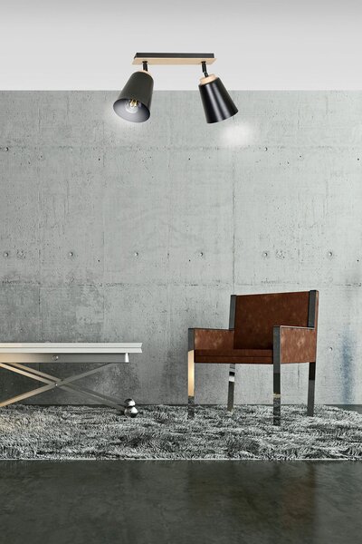 Stropní svítidlo ATLAS 2 – černé, 2× E27, šířka 55 cm