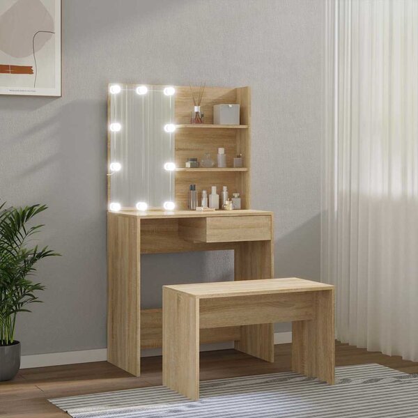 Toaletní stolek sada s LED dub sonoma kompozitní dřevo 3114109