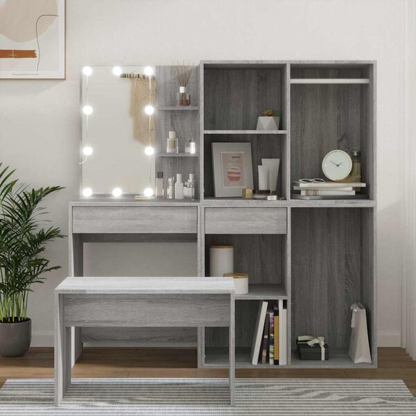 Toaletní stolek sada s LED šedý sonoma kompozitní dřevo 3114105