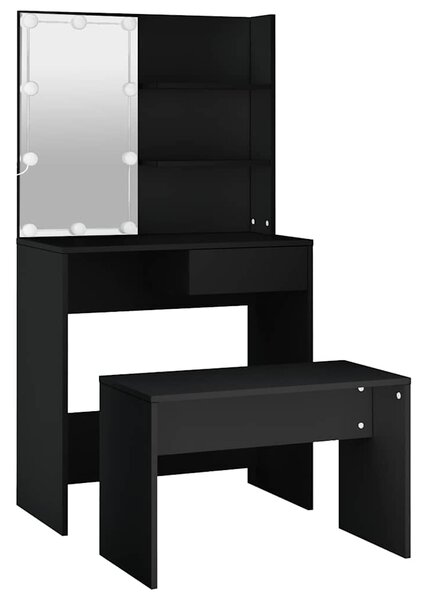 Set toaletního stolku s LED černý kompozitní dřevo 3114108