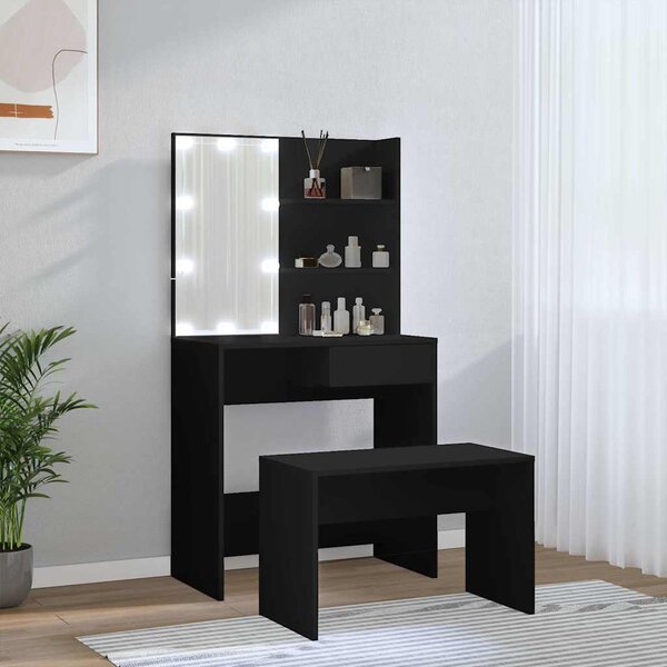 Set toaletního stolku s LED černý kompozitní dřevo 3114108