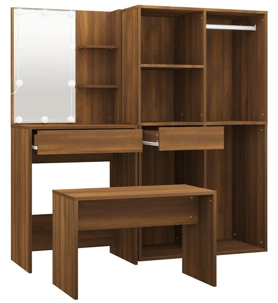 Toaletní stolek sada s LED hnědý dub kompozitní dřevo 3114106