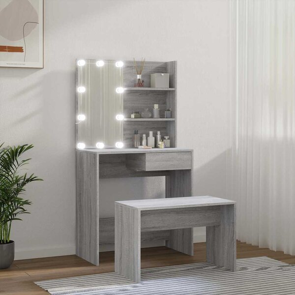 Toaletní stolek sada s LED šedý sonoma kompozitní dřevo 3114113