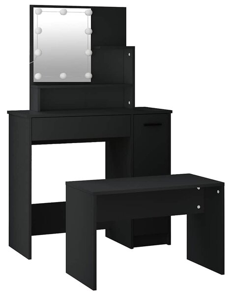 Set toaletního stolku s LED černý kompozitní dřevo 3114116