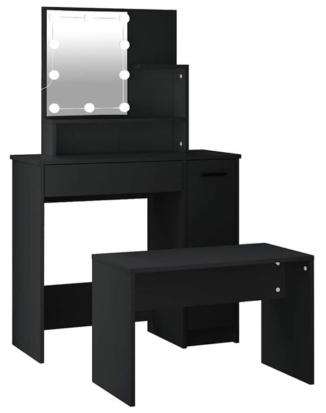 Set toaletního stolku s LED černý kompozitní dřevo 3114116