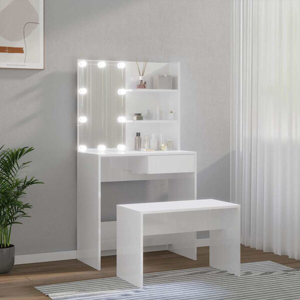 Toaletní stolek sada s LED bílý vysoký lesk kompozitní dřevo 3114111