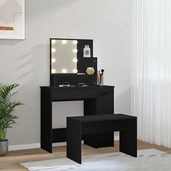 Set toaletního stolku s LED černý kompozitní dřevo 3114116